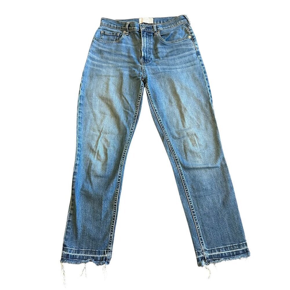 Everlane High Waist Straight Jeans Light Wash Distressed Hem Cotton Size 28